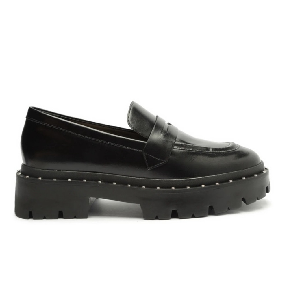 Schutz Christie Studs Black Leather Chunky Y2K Loafers Size 10 Retro - Picture 3 of 13